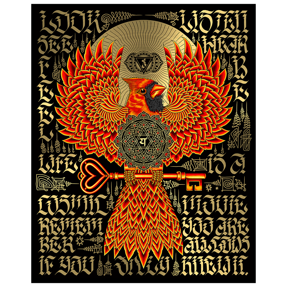 Red Bird Messenger: Gold Foil Print 16x20in