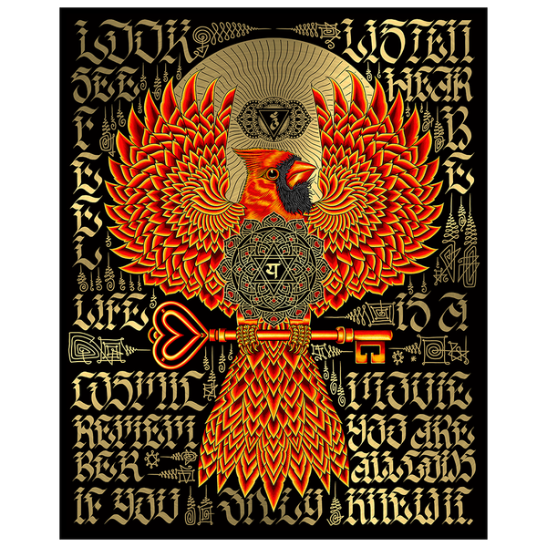 Red Bird Messenger: Gold Foil Print 16x20in