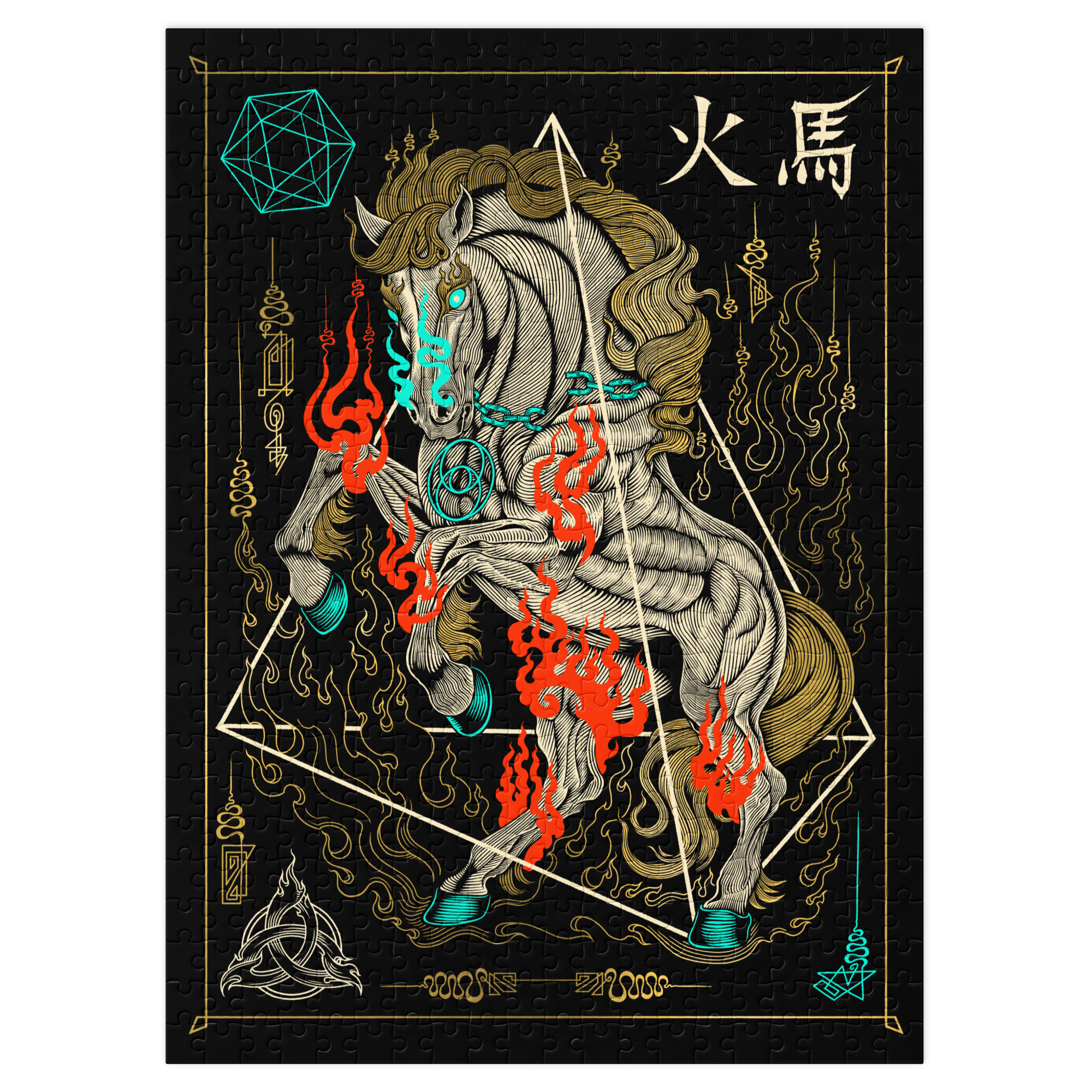 Fire Horse: Jigsaw puzzle with tin