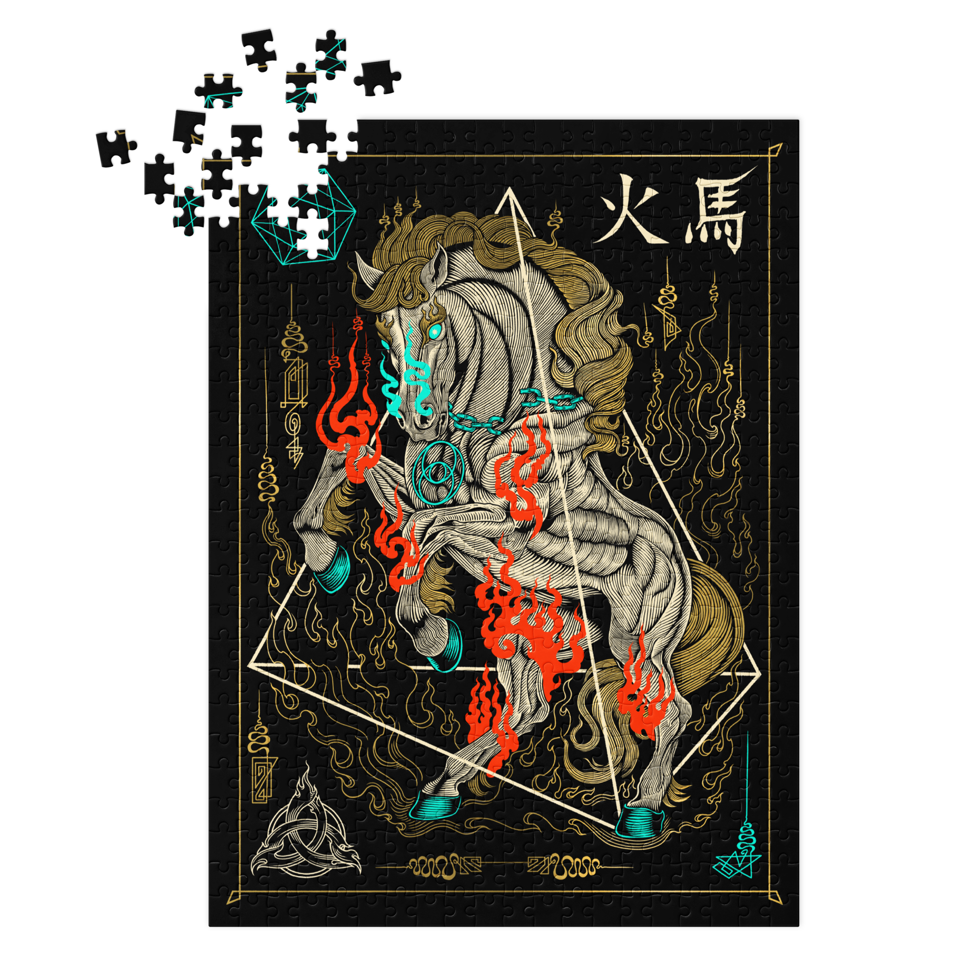 Fire Horse: Jigsaw puzzle with tin